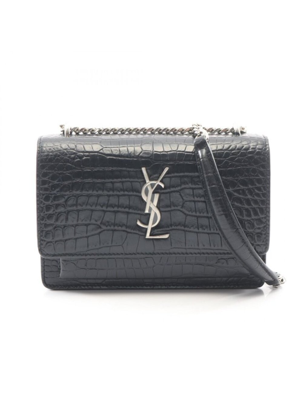Saint Laurent Paris Shoulder Bag Sunset Croco Embossed Black Leather Chain